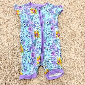 Millie Rose Rainbow Fish Bamboo Shortall Romper Infant Girls Size 12-18 Months